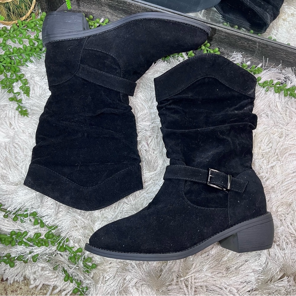 -🌼3/$30🌼New Black Faux Suede Mid Calf Buckle Detail Boot Size 37/6.5